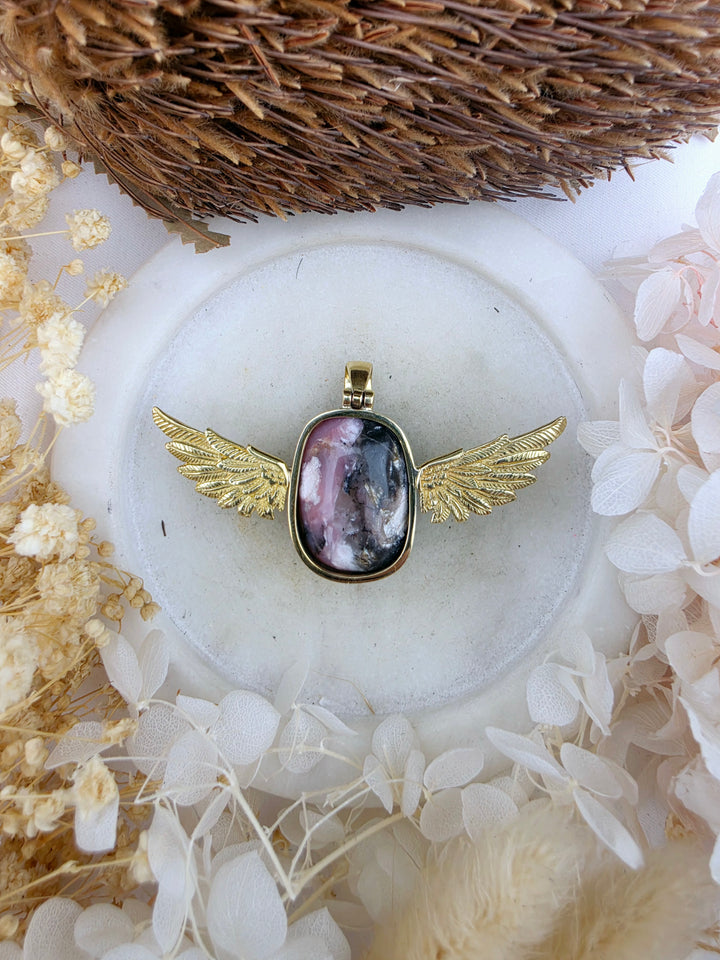 Pink Opal Anahata Brass Pendant