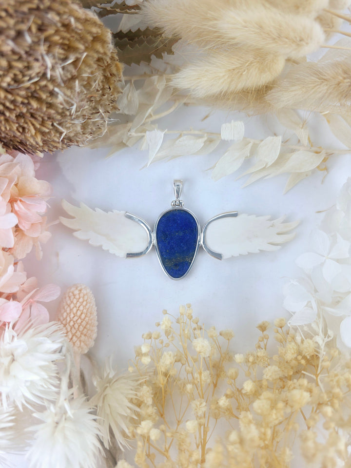 Lapis Lazuli Winged Silver Pendant