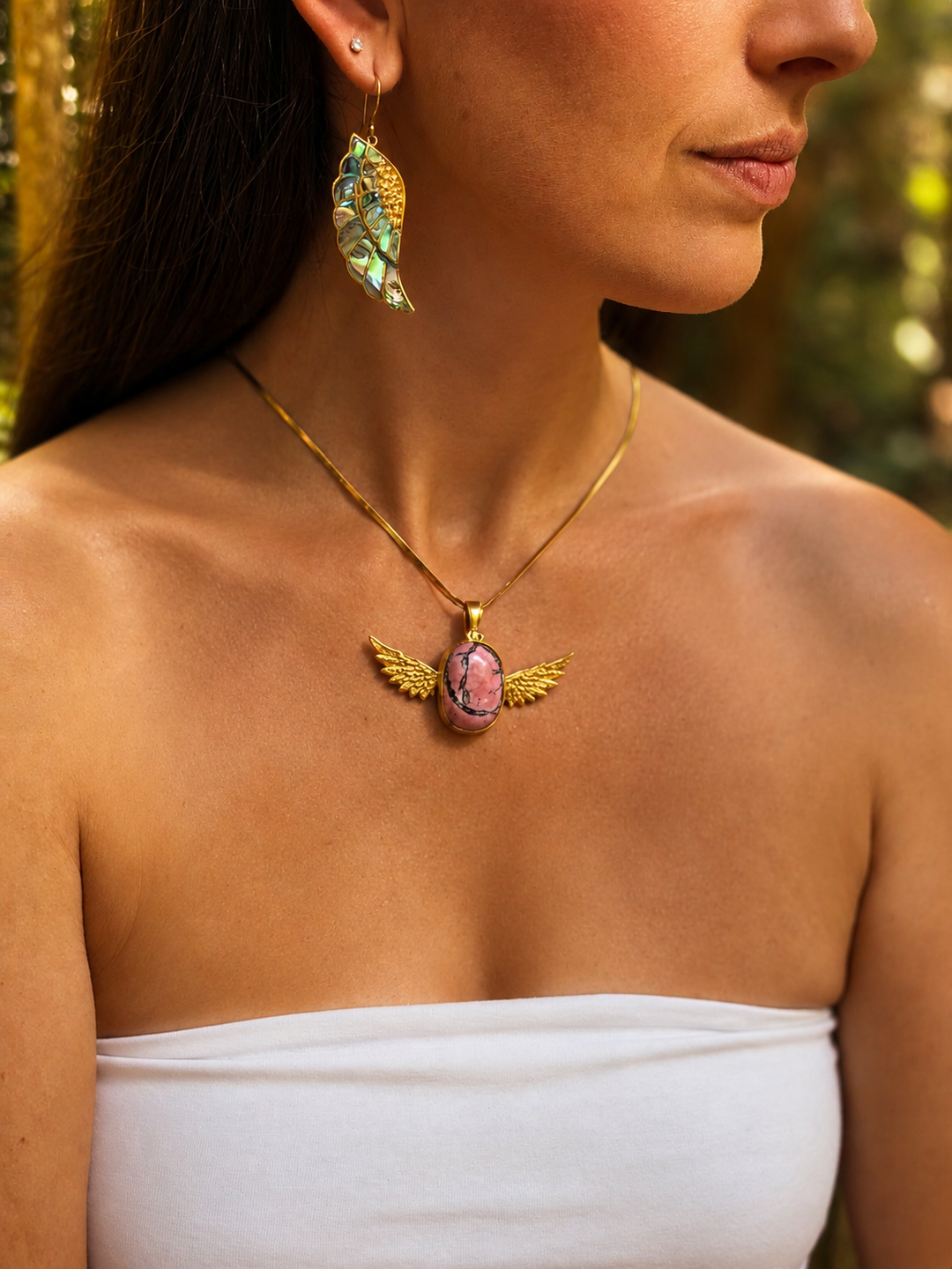Rhodonite Anahata Brass Pendant