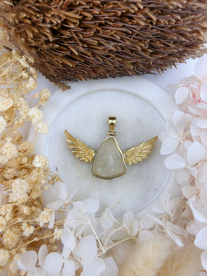 Libyan Desert Glass Anahata Brass Pendant