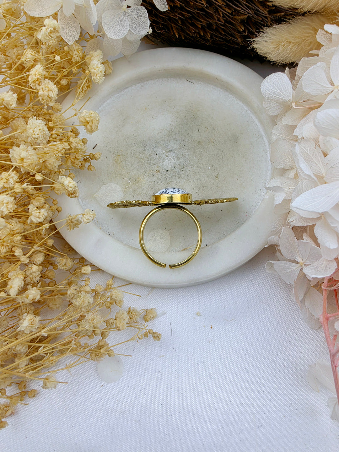 Merlinite Anahata Brass Ring