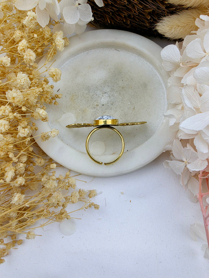 Merlinite Anahata Brass Ring