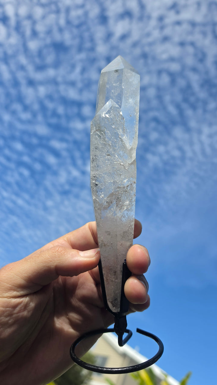 Lemurian Twin Flame Laser Quartz with metal stand