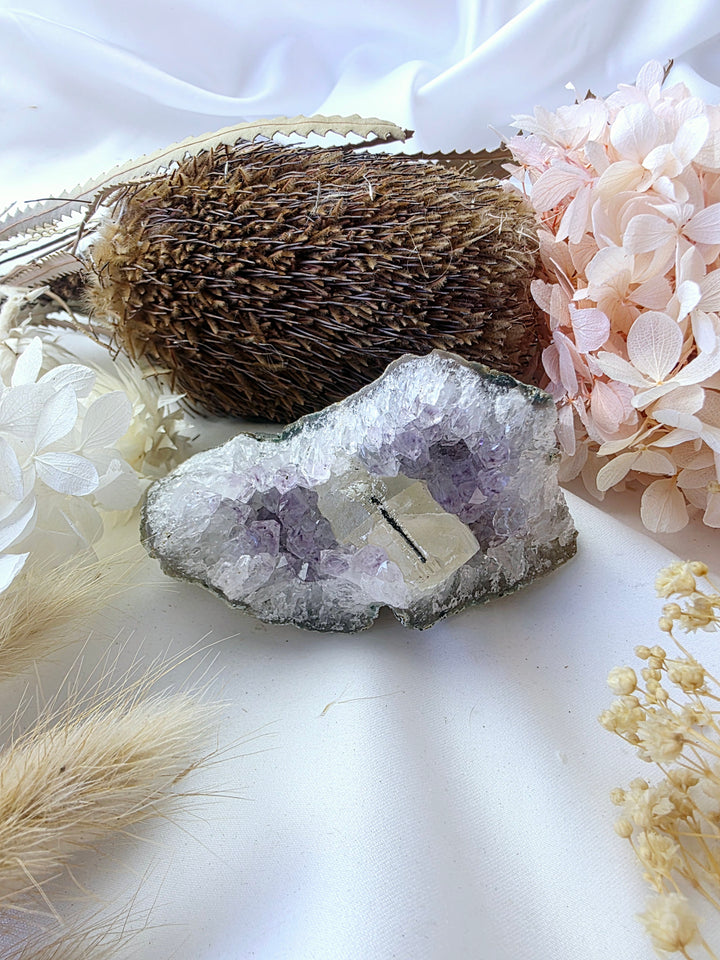 Amethyst with Calcite Cluster & Black Tourmaline