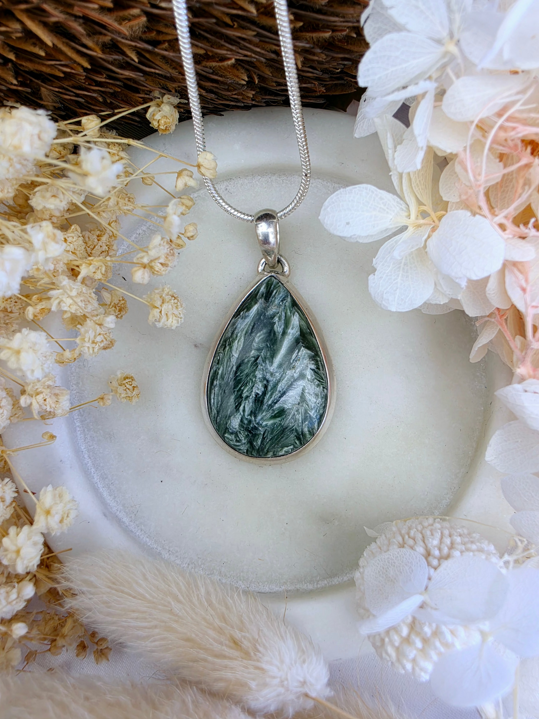 Seraphinite Tear Drop Silver Pendant