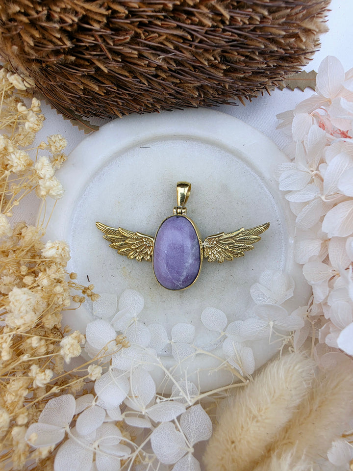 Lepidolite Anahata Brass Pendant