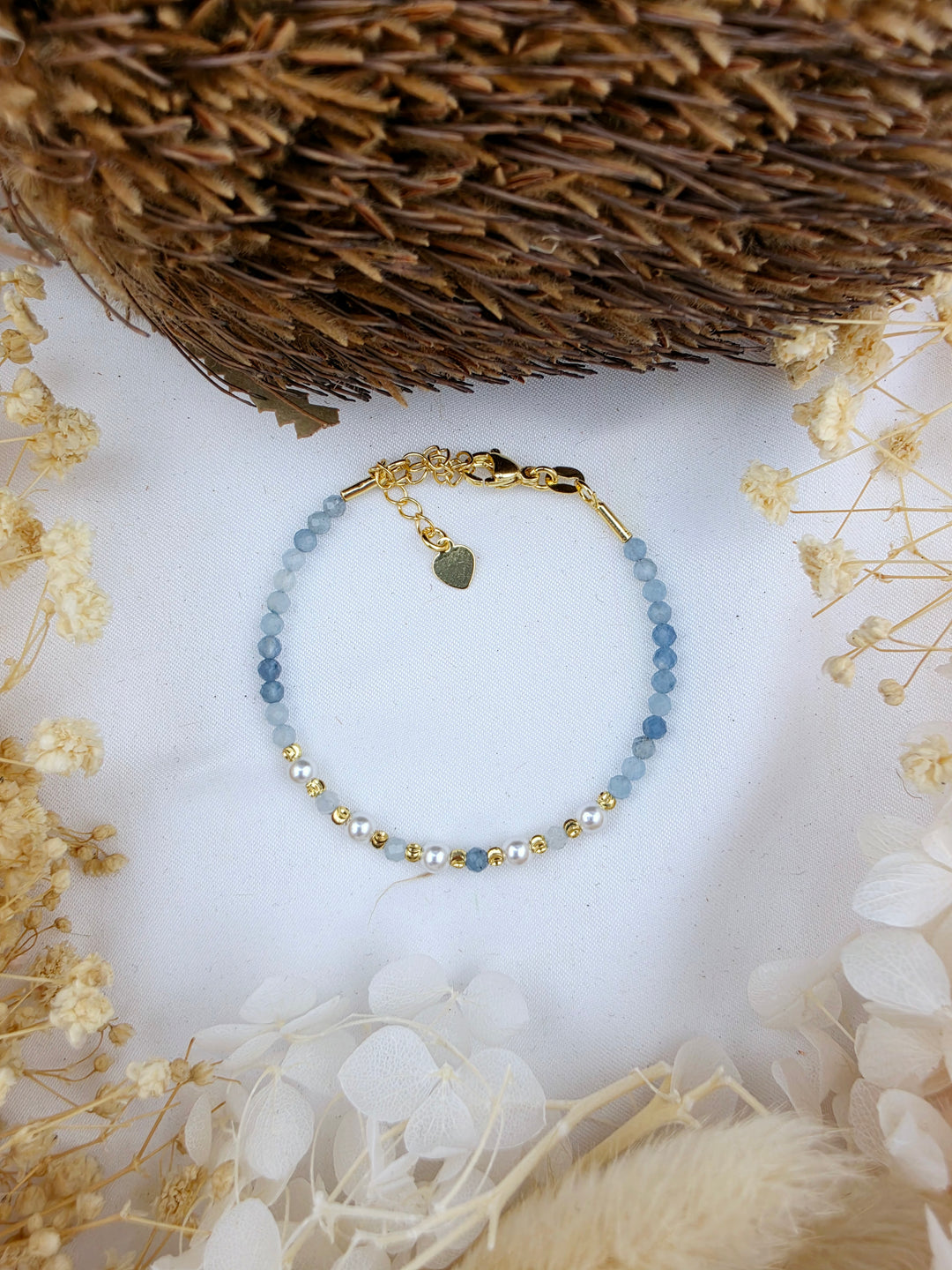 Aquamarine Faceted Pearl Bracelet - 3mm