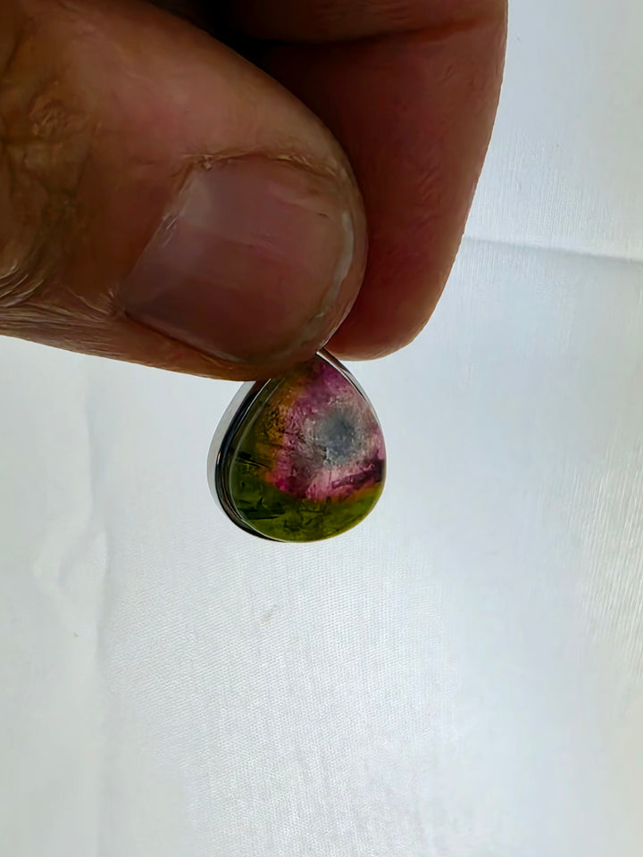 Watermelon Tourmaline & Indicolite (Blue) Silver Pendant