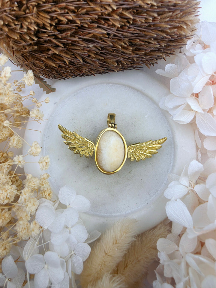 Orange Calcite Anahata Brass Pendant