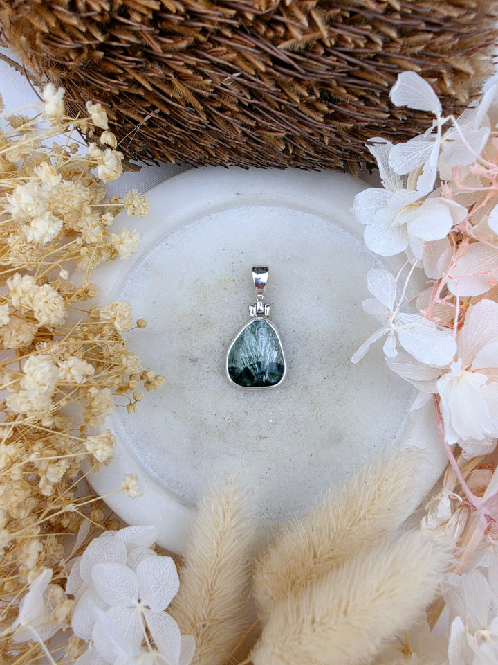 Seraphinite Tear Drop Silver Pendant