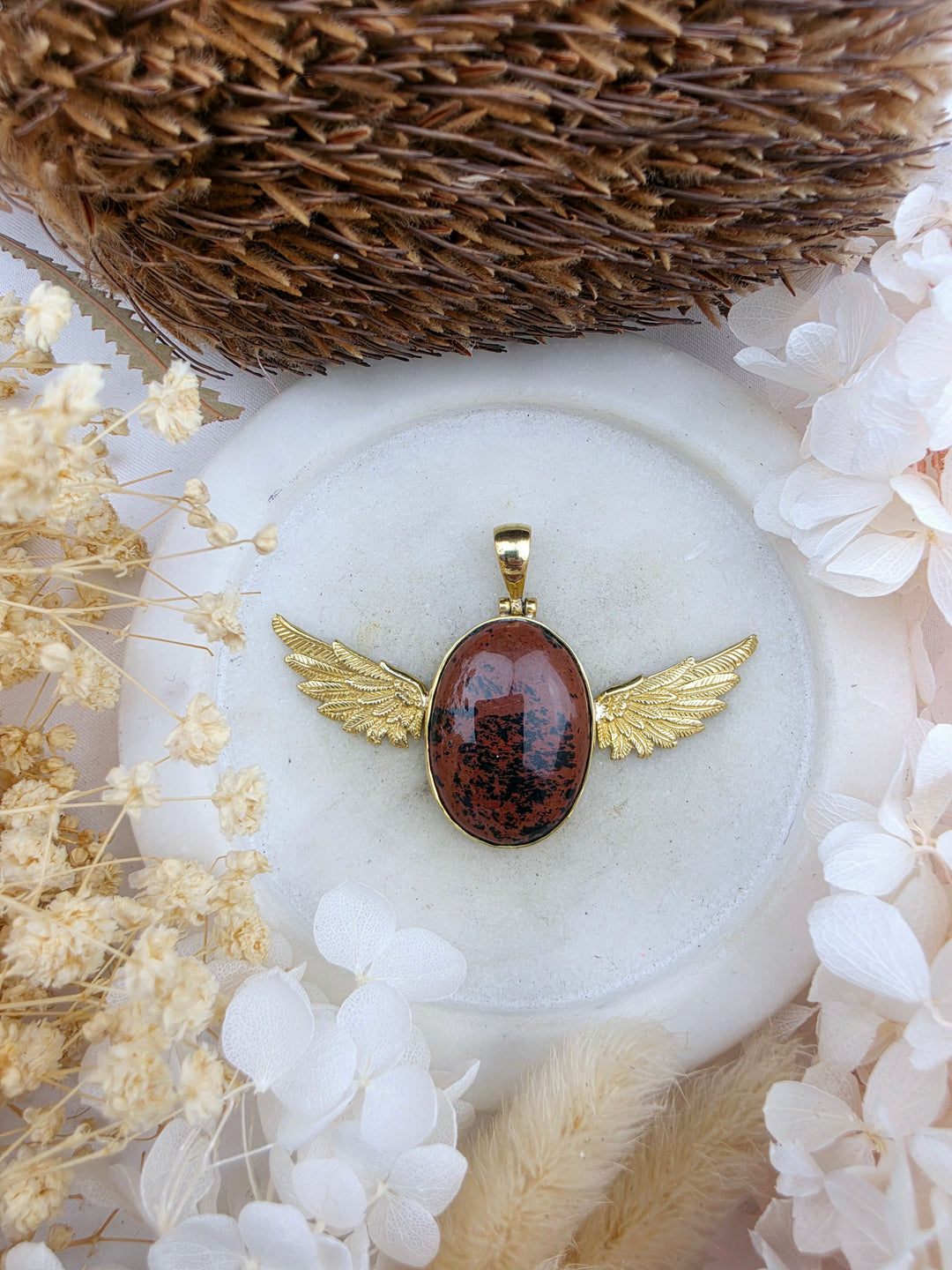 Mahogany Obsidian Anahata Brass Pendant