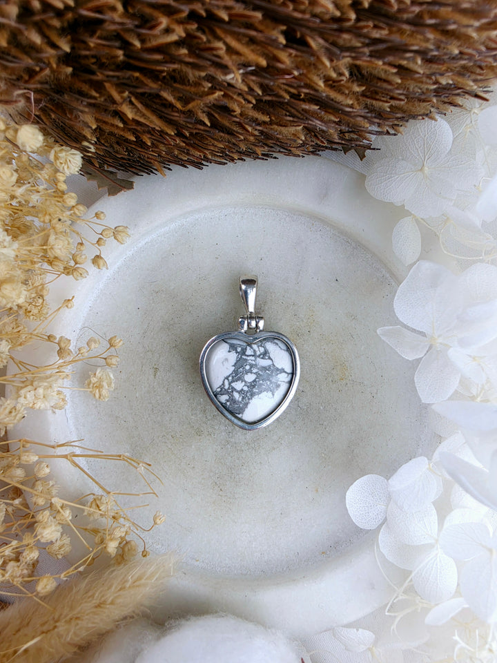 Howlite Heart Silver Pendant