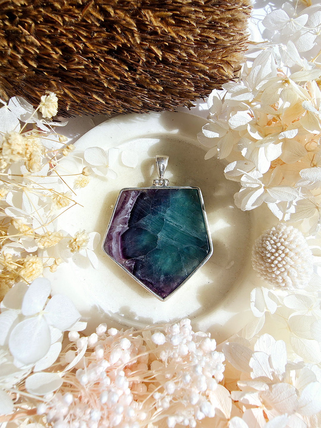 Rainbow Fluorite Silver Pendant