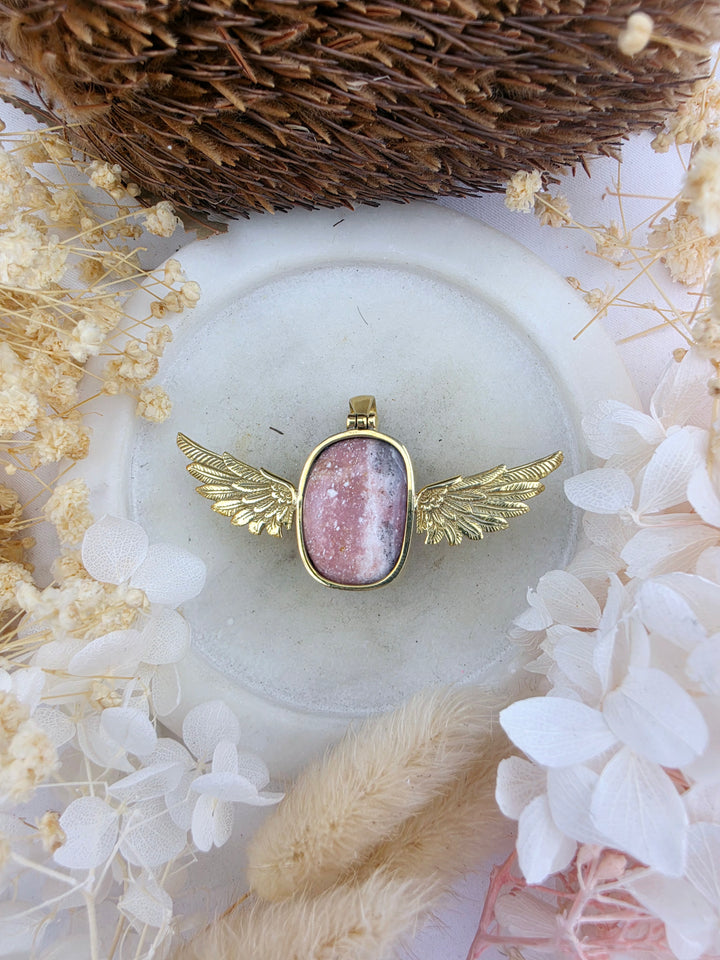 Pink Opal Anahata Brass Pendant