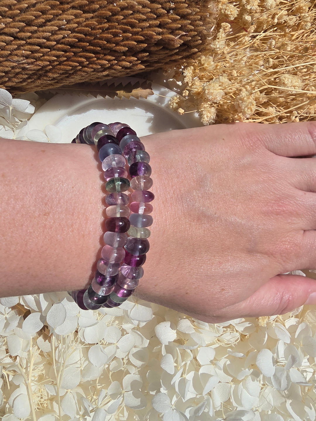 Rainbow Fluorite Rondelle Bracelet - 8mm