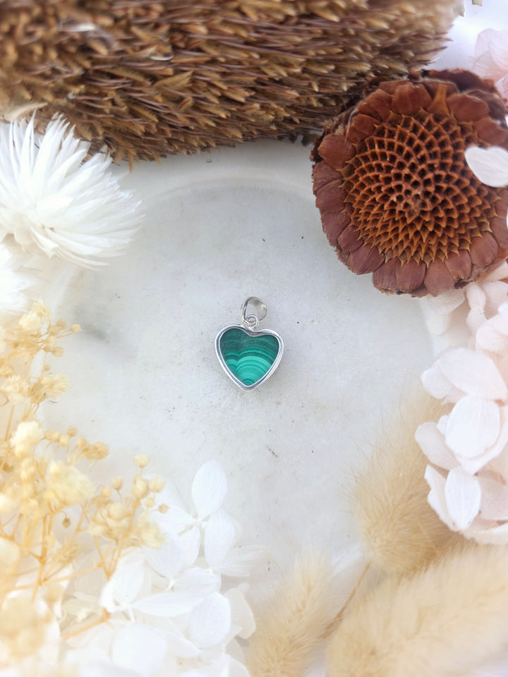 Malachite Heart Silver Pendant