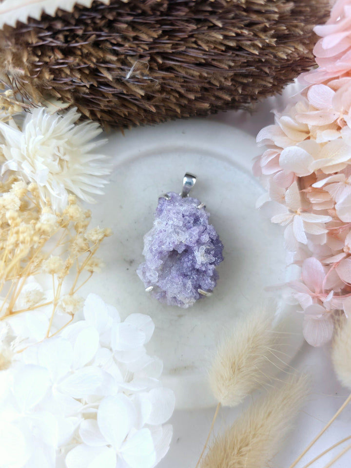 Spirit Flower Geode Silver Pendant