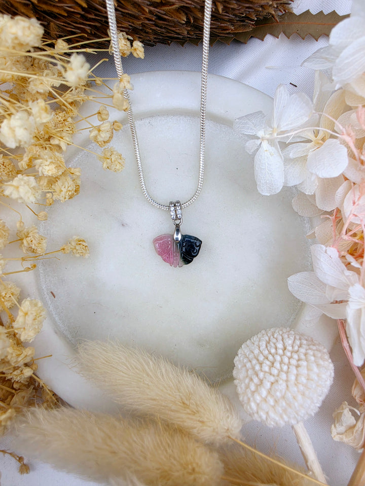 Indicolite (Blue) & Pink Tourmaline Butterfly Silver Pendant