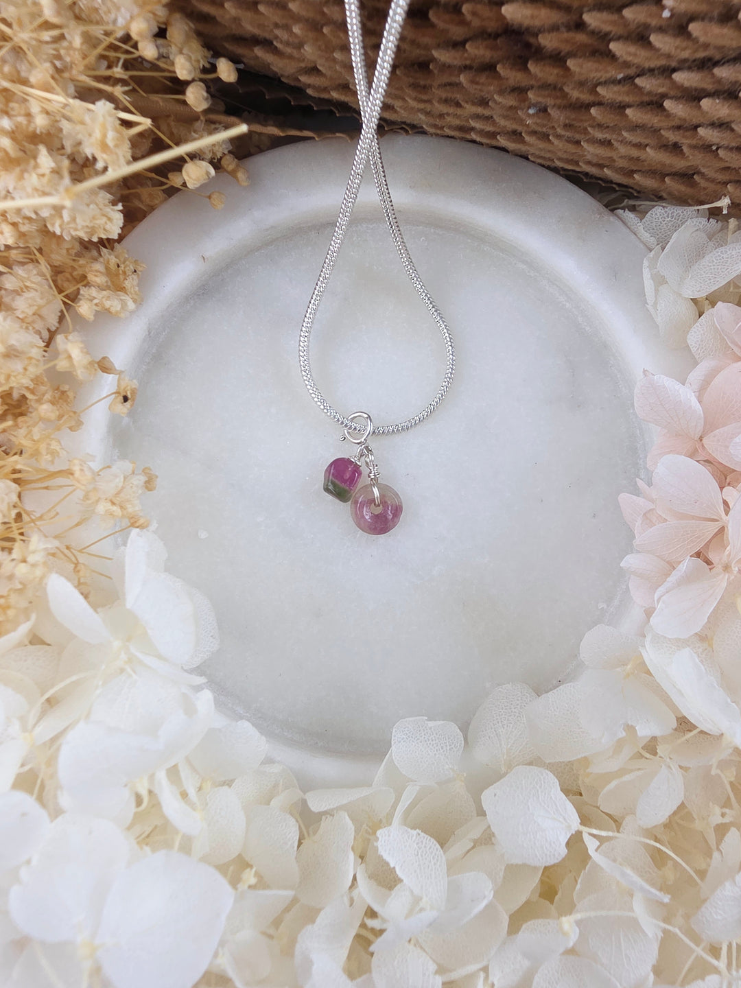 Pink & Green Tourmaline Chakra Silver Pendant/Charm — Heart Wide Open