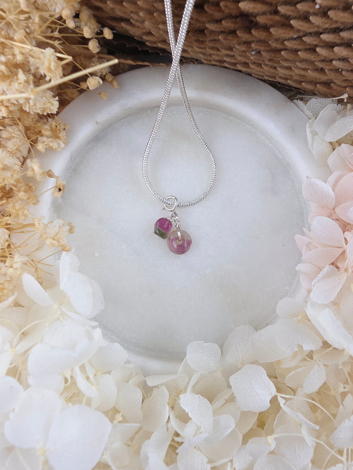 Pink & Green Tourmaline Chakra Silver Pendant/Charm — Heart Wide Open