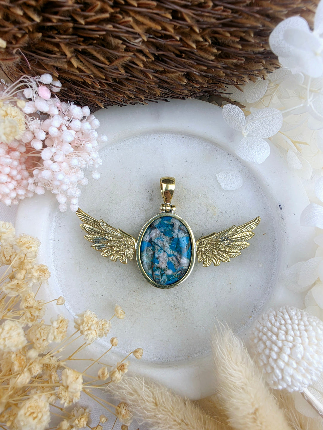 Chyrsocolla Anahata Brass Pendant