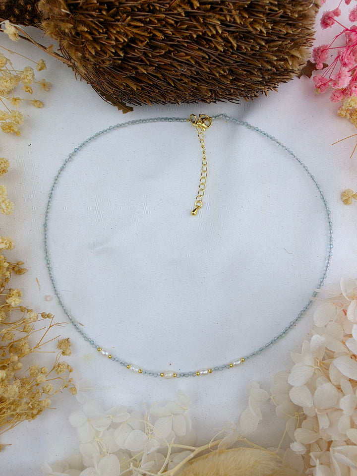 Aquamarine Faceted Pearl Necklace - 2mm