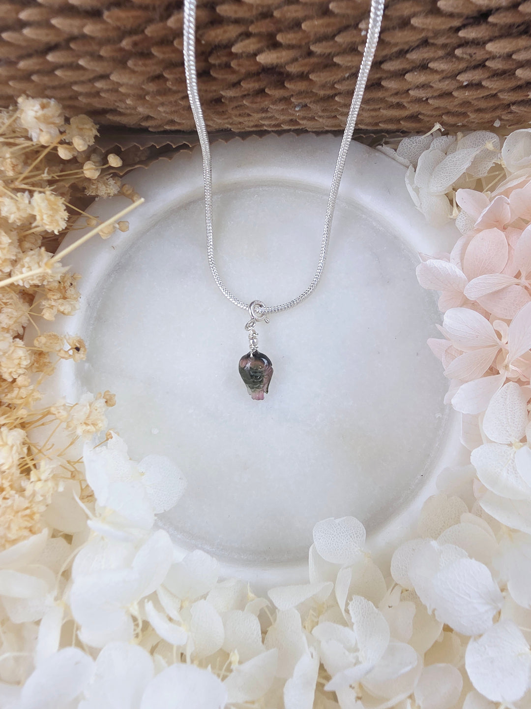 Watermelon Tourmaline Fish Silver Pendant/Charm — Flow & Flourish