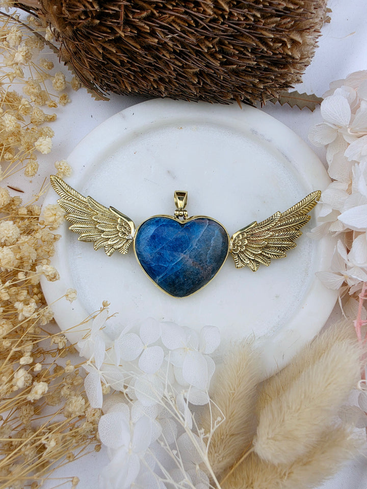 Blue Apatite Heart Anahata Brass Pendant