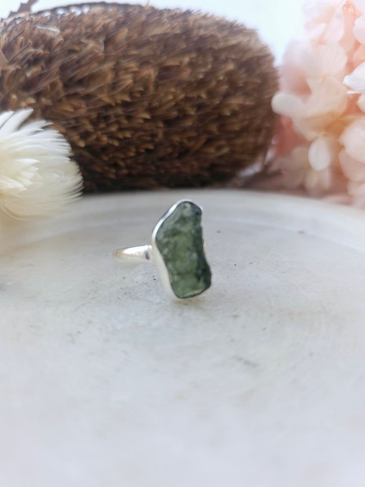 Moldavite Silver Ring - Size 7