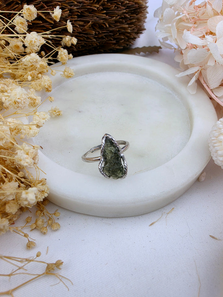 Moldavite Silver Ring - Adjustable