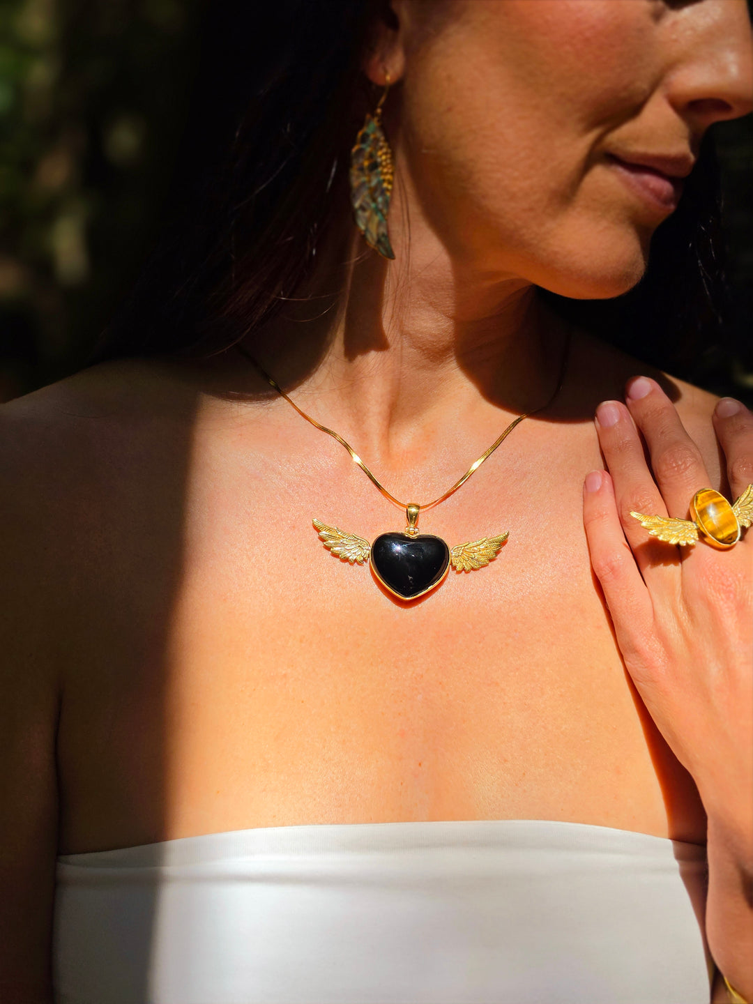 Black Obsidian Heart Anahata Brass Pendant