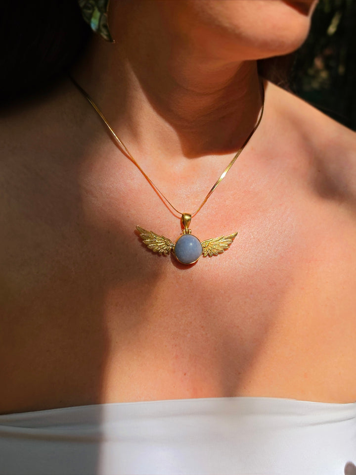 Angelite Anahata Brass Pendant