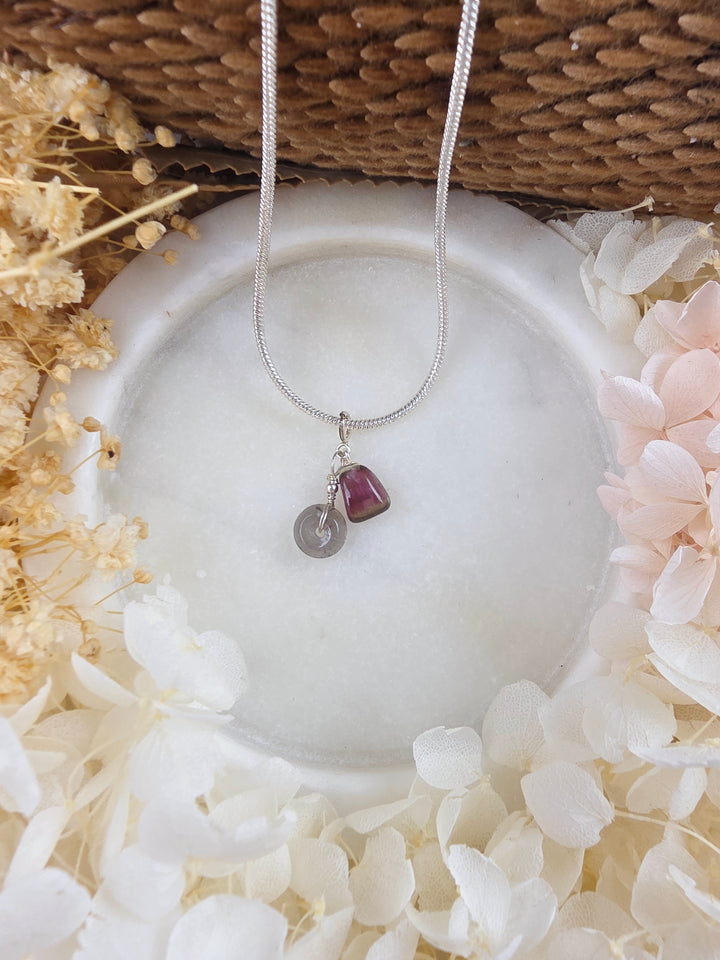Pink & Green Tourmaline Chakra Silver Pendant/Charm — Heart Wide Open