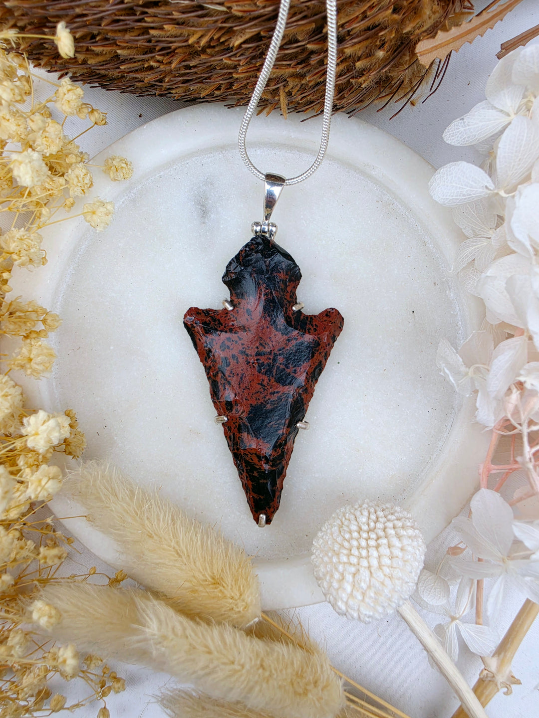 Mahogany Obsidian Arrowhead Silver Pendant - The Mirror Within