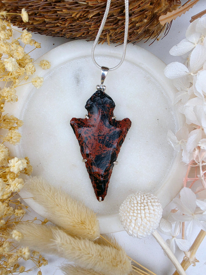 Mahogany Obsidian Arrowhead Silver Pendant - The Mirror Within