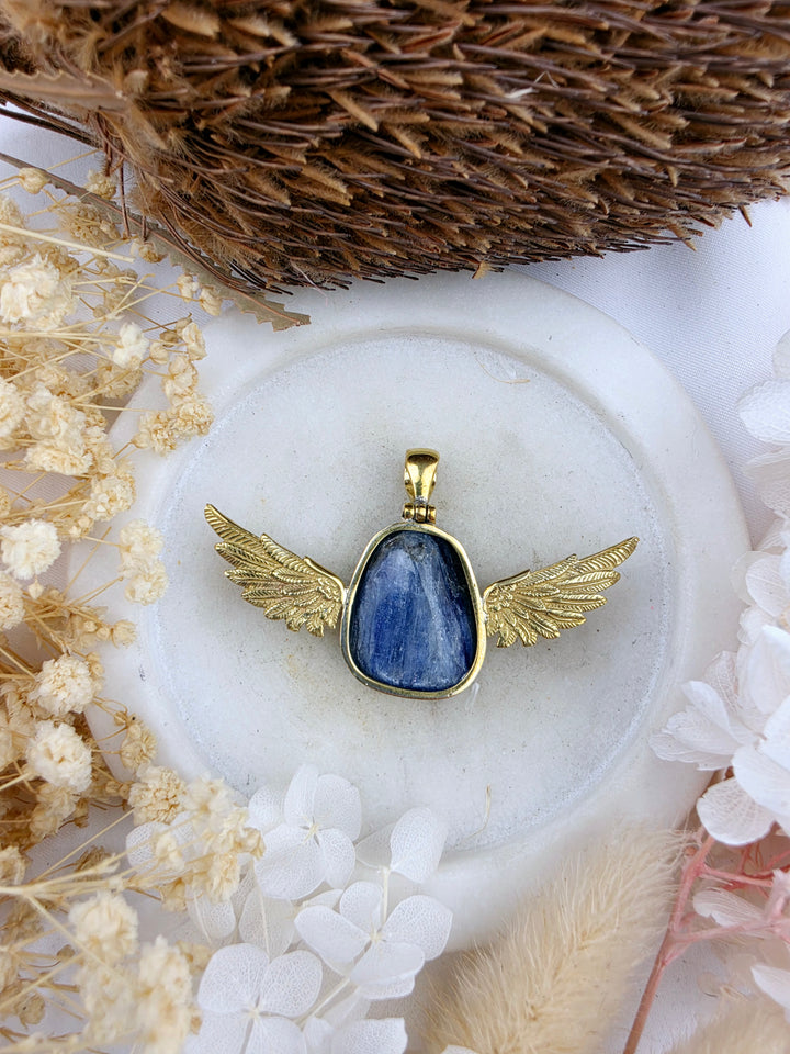 Blue Kyanite Anahata Brass Pendant