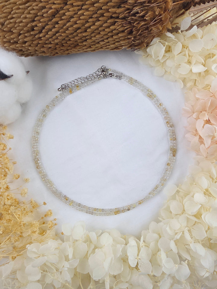 Golden rutilated quartz faceted necklace