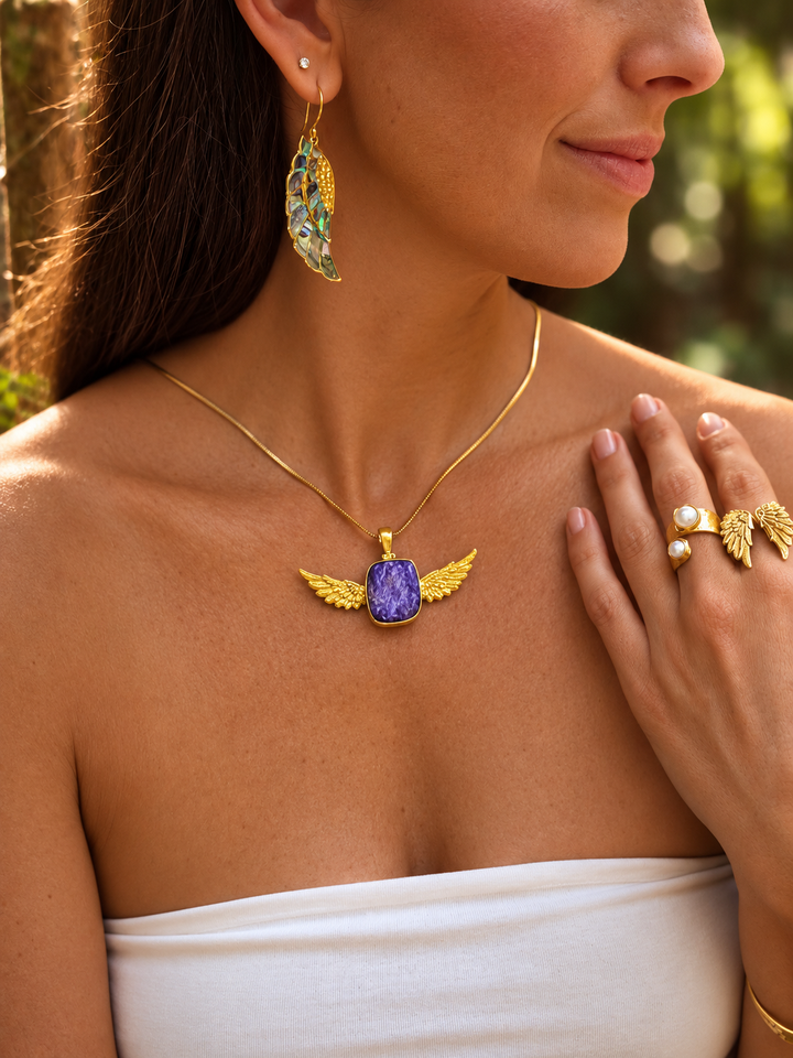 Charoite Anahata Brass Pendant