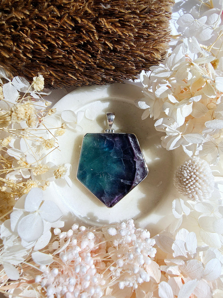 Rainbow Fluorite Silver Pendant