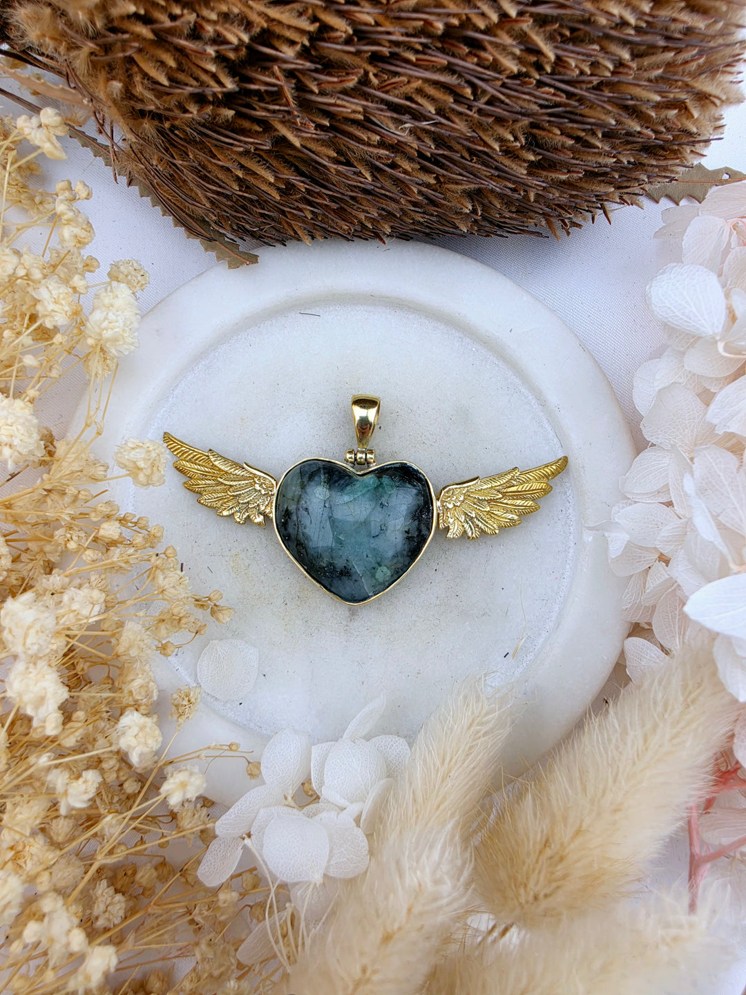 Emerald Anahata Brass Pendant