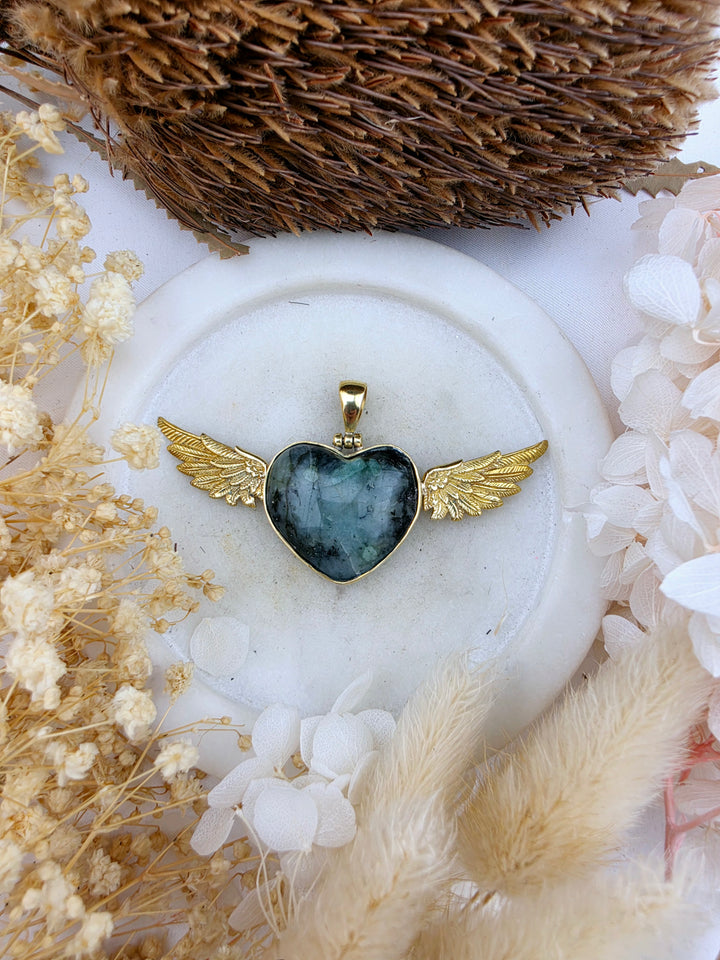 Emerald Anahata Brass Pendant