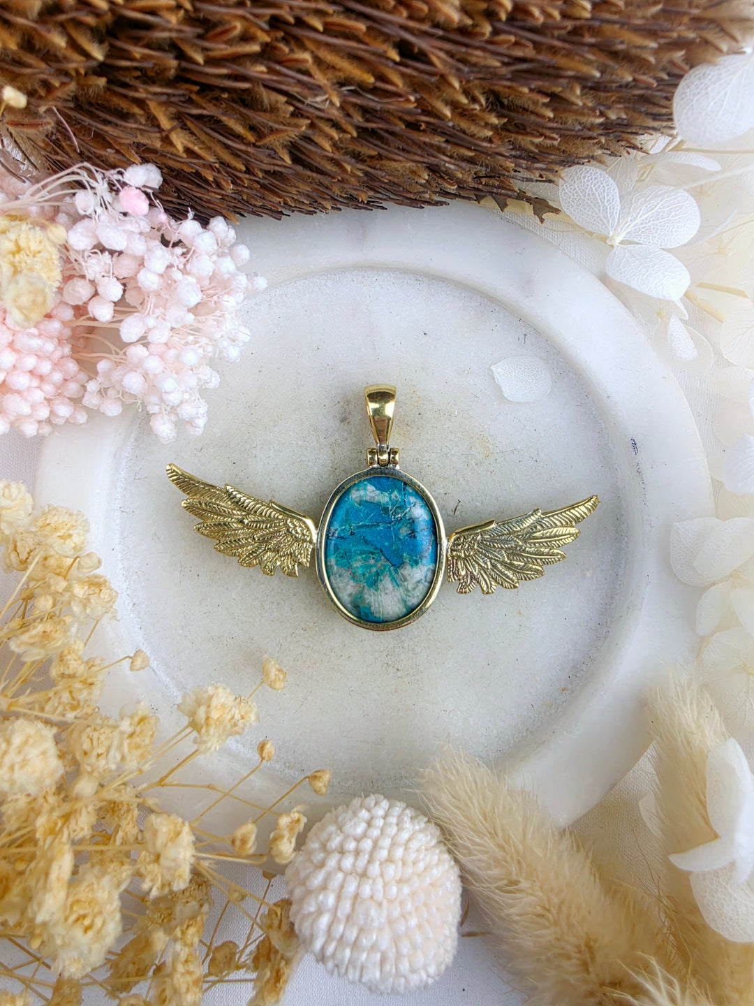 Chyrsocolla Anahata Brass Pendant