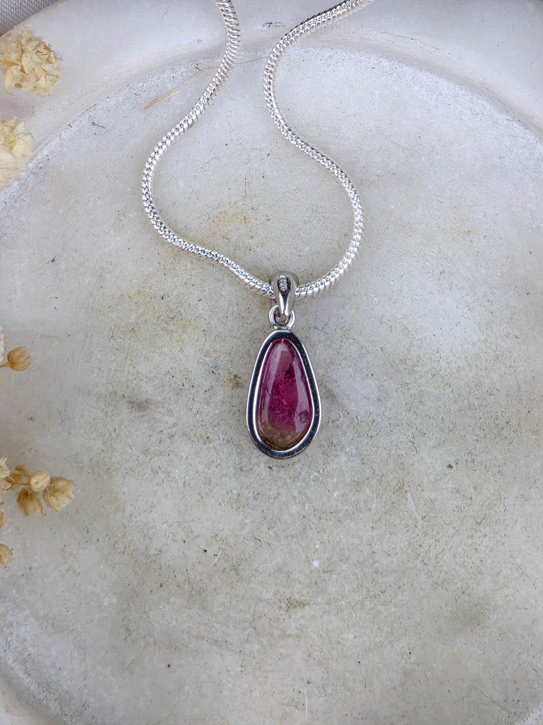 Watermelon Tourmaline Silver Pendant