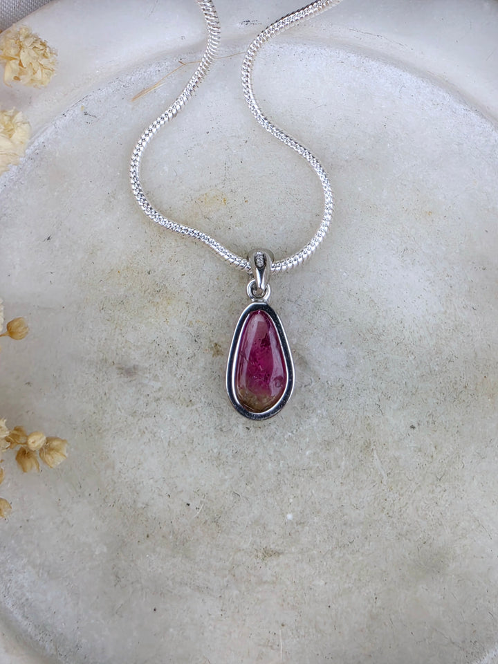 Watermelon Tourmaline Silver Pendant