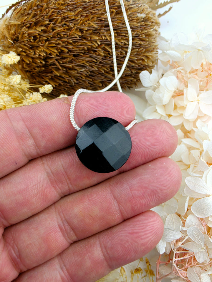 Black Obsidian Faceted Pendant