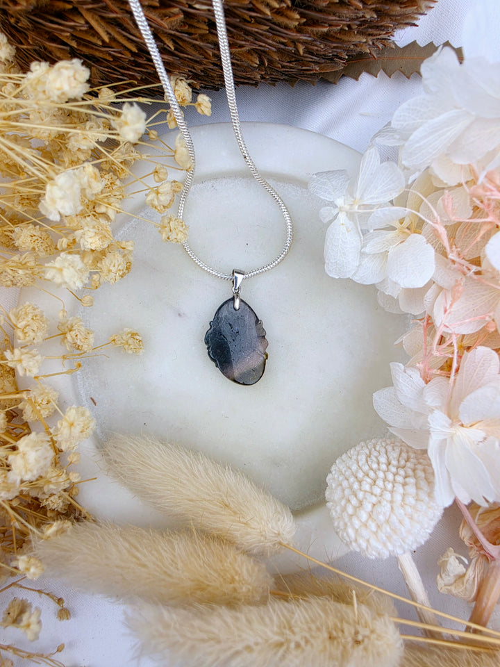 Indicolite (Blue) & Watermelon Tourmaline Peony Silver Pendant