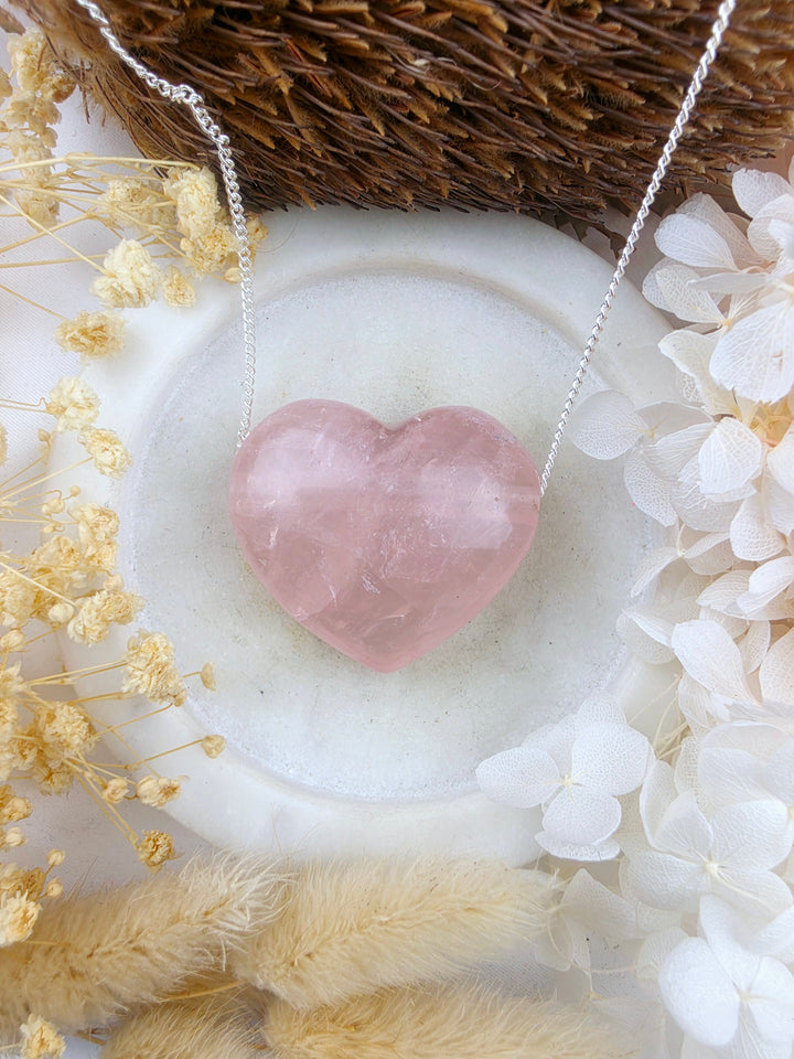 Rose Quartz Large Heart Necklace