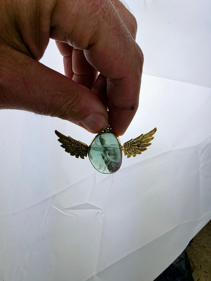 Green Fluorite Anahata Brass Pendant