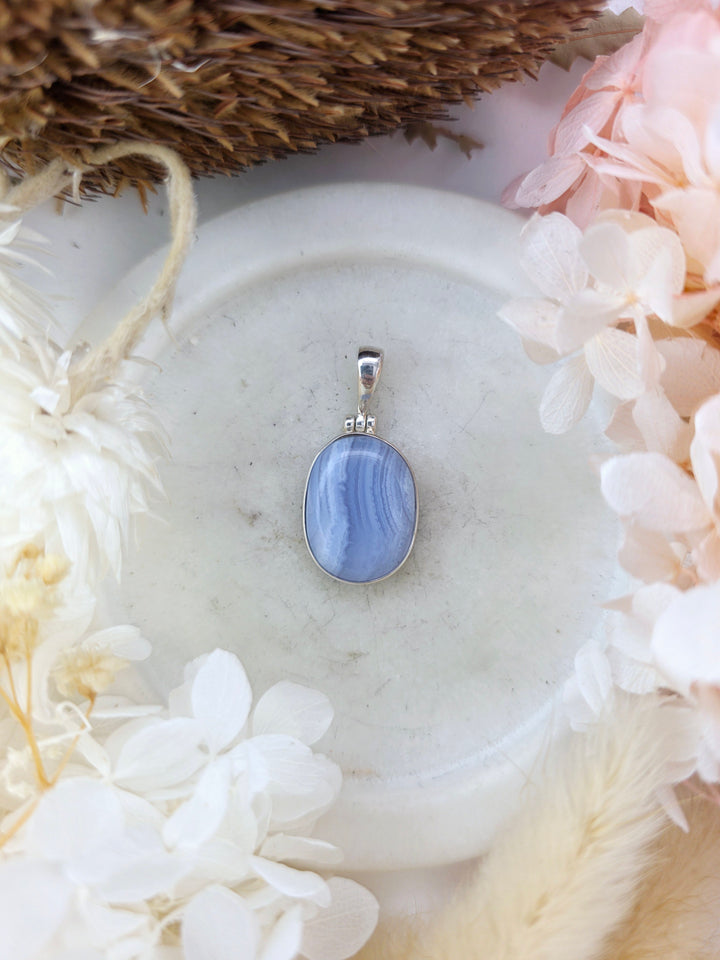 Blue Lace Agate Silver Pendant