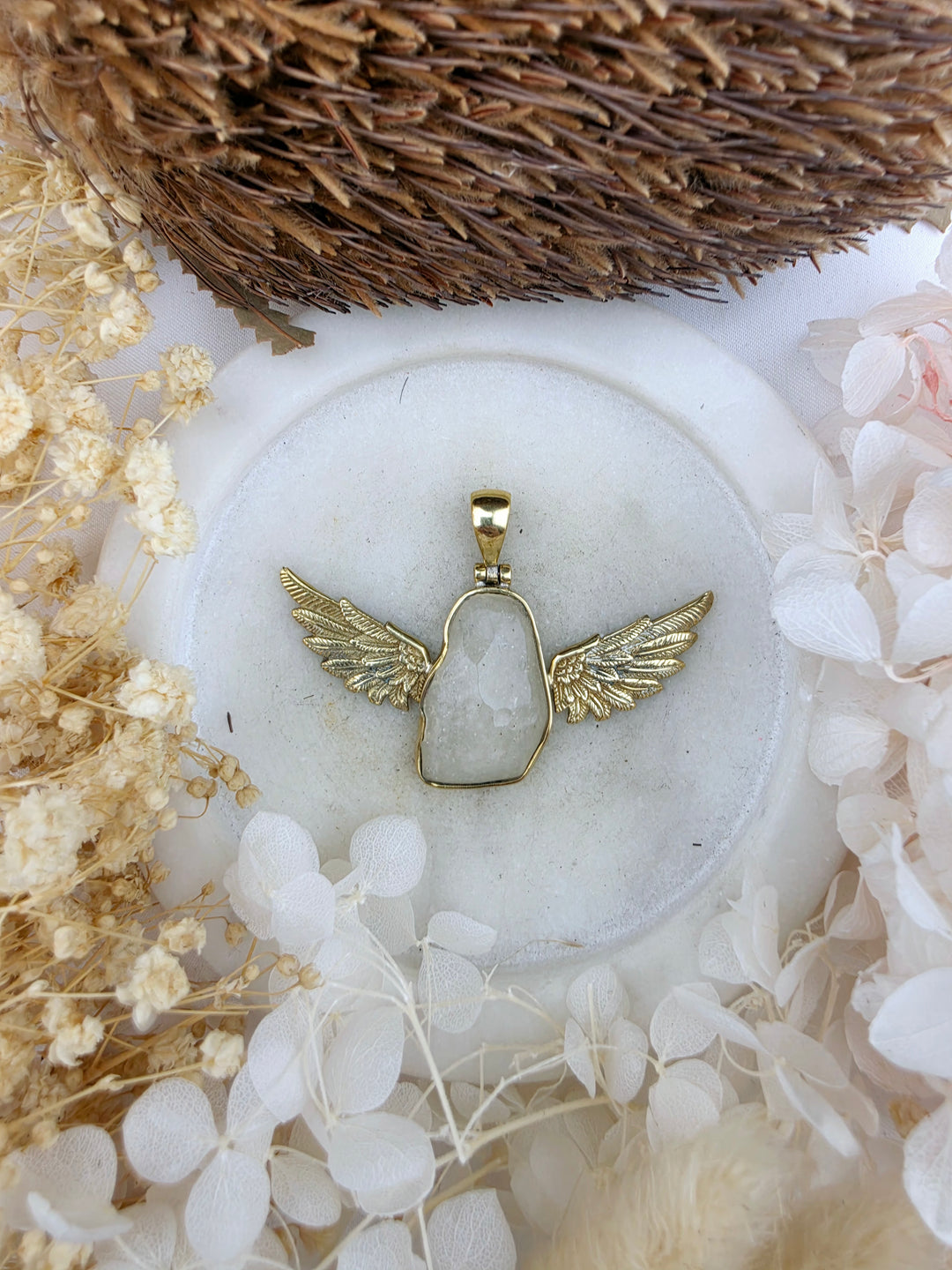 Libyan Desert Glass Anahata Brass Pendant
